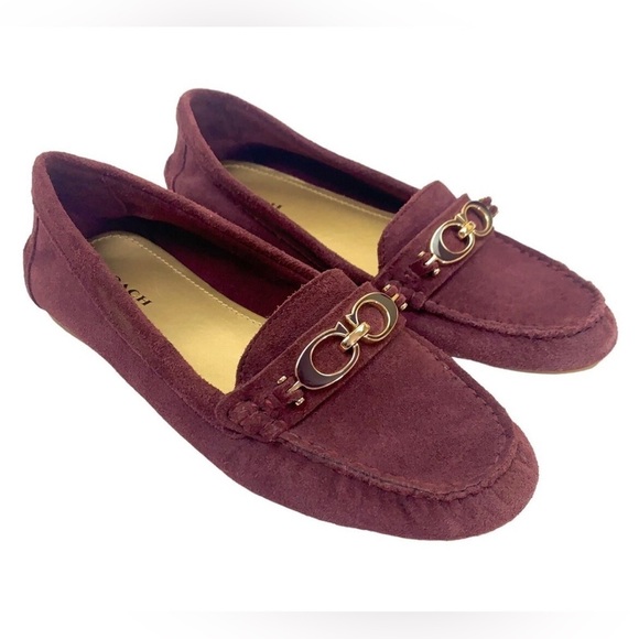 Coach suede purple slip on loafer moccasin monogram horsebit style shoe size 6 - Picture 1 of 10